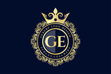 GE Initial Letter Gold calligraphic feminine floral hand drawn heraldic monogram antique vintage style luxury logo design Premium Vector