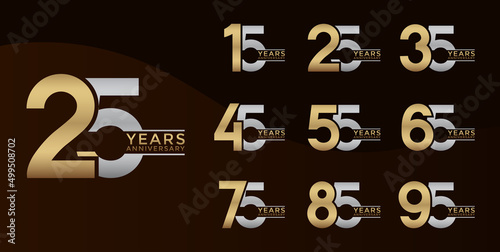 Set of Anniversary logotype gold and silver color with brown background for celebration