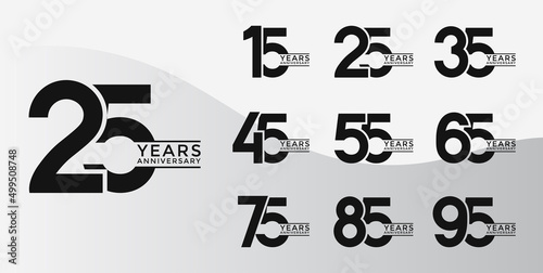 Set of Anniversary logotype flat black color with white background for celebration