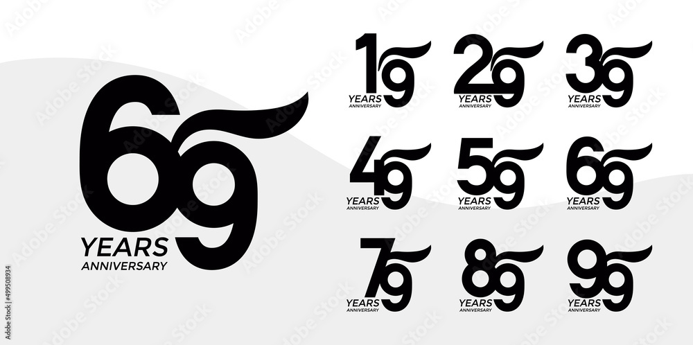 Set of Anniversary logotype flat black color with white background for ...