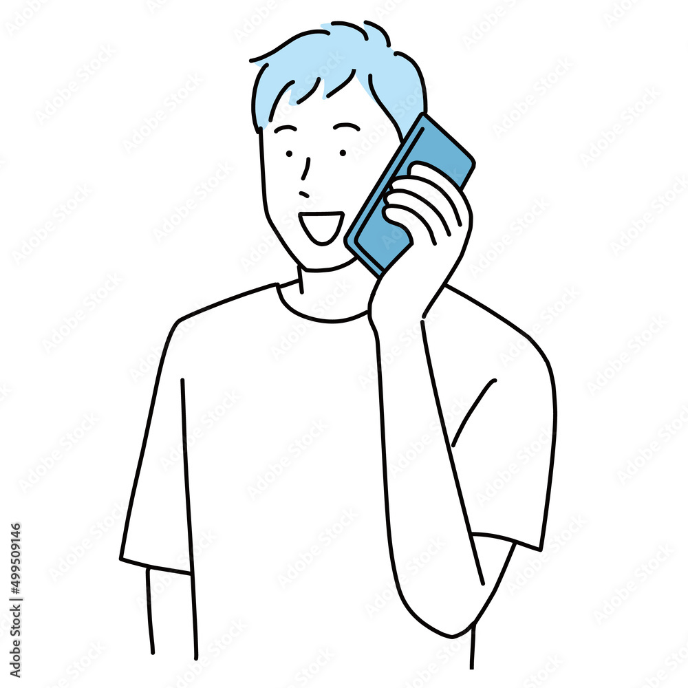 笑顔でスマホで話す若い男性 笑顔でスマホで話す若い男性