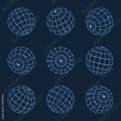 Grid earth, blue wireframe ball