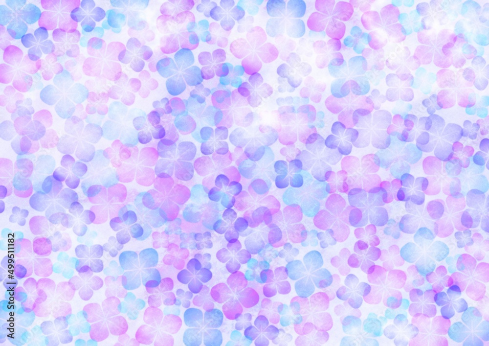 青紫色のアジサイの花が一面に咲いている水彩タッチのイラスト 青紫色のアジサイの花が一面に咲いている水彩タッチのイラスト