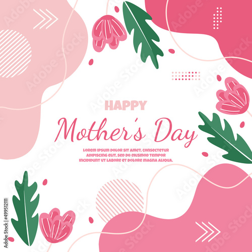 Happy Mother's Day Flower Floral Memphis Card Flat Illustration