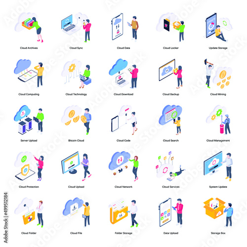 Cloud Services Isometric Vector Designs