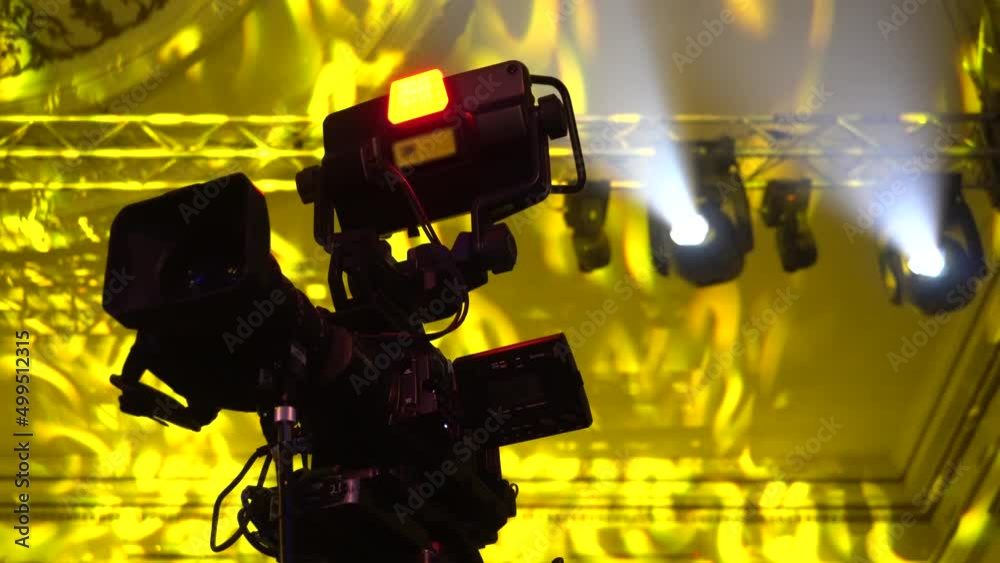 professional video cameras with monitors, stand without operators ...