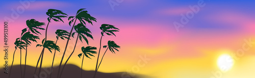 Canvas Print summer panoramic landscape sunset palm trees background vector illustration