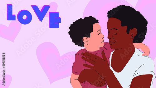 una madre abraza amorosamente a su pequeño hijo