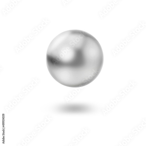 Realistic glossy chromium ball with glares and reflection on white. 3d render