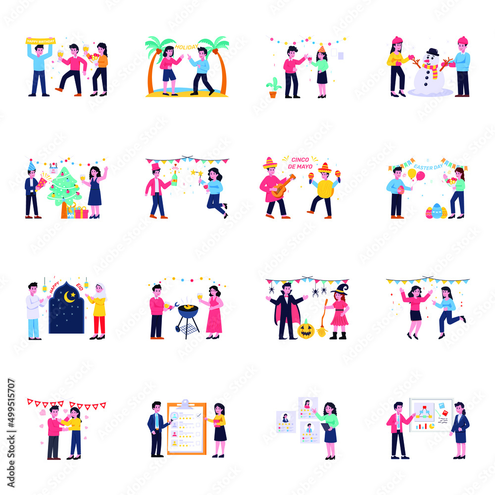 Party and Events Flat Illustrations 