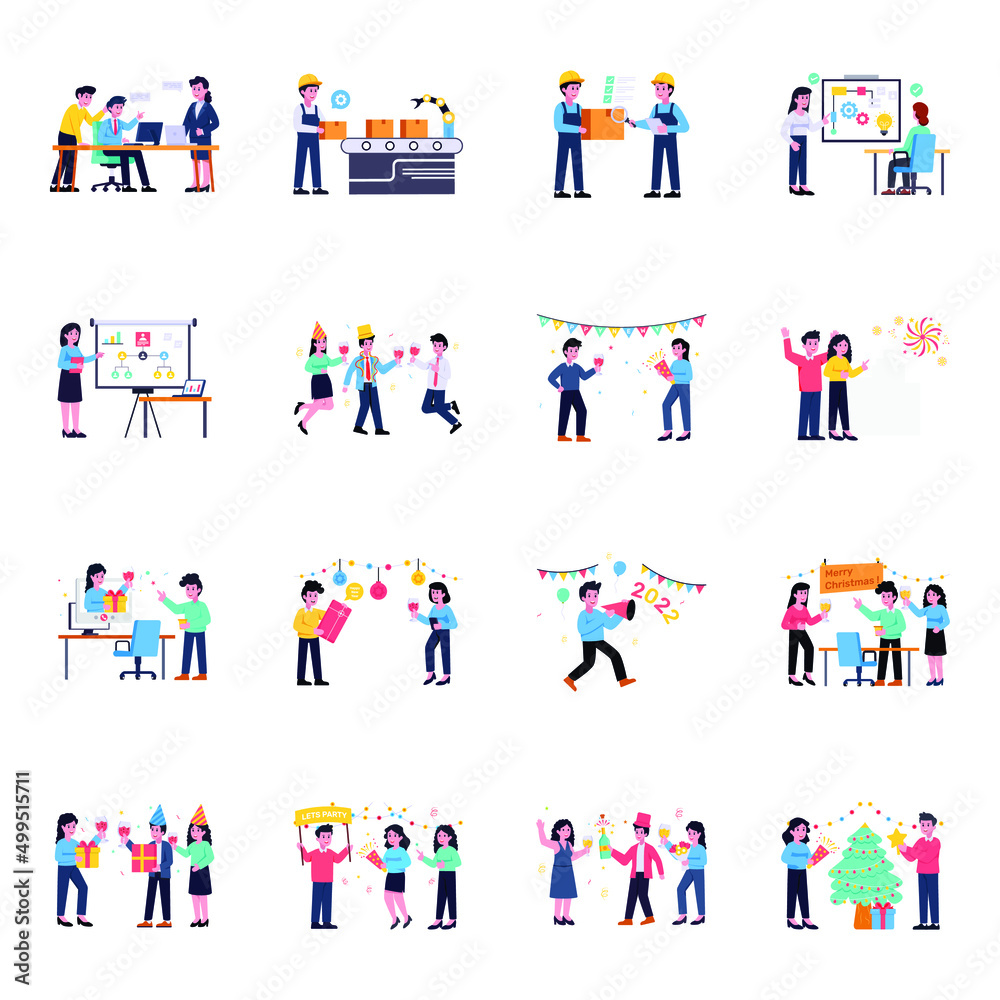 Manufacturing and Events Flat Illustrations 