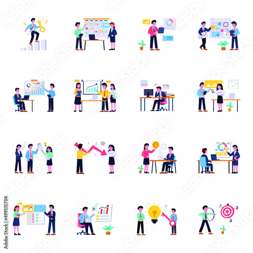 Bundle of Business Management Flat Illustrations 