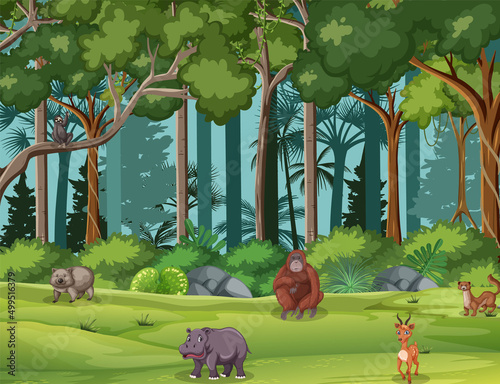 Forest scene with wild animals