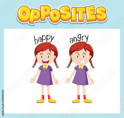 Opposite English words with happy and angry