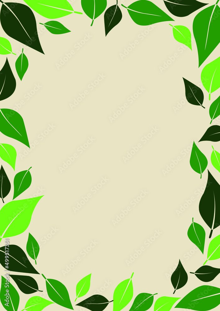 Green leaves, tea leaves frame vector for decoration on garden, nature, tea and organic food concept.