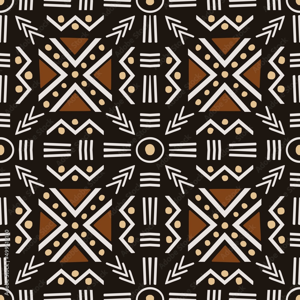 Illustration traditional African tribal mudcloth seamless pattern background. Use for fabric, textile, interior decoration elements, wrapping.