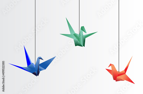 Realistic folded paper swan vector set isolated on white background. paper swan modern origami. colorful origami bird.

