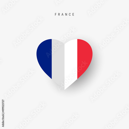 France heart shaped flag. Origami paper cut French national banner. 3D vector illustration isolated on white with soft shadow.