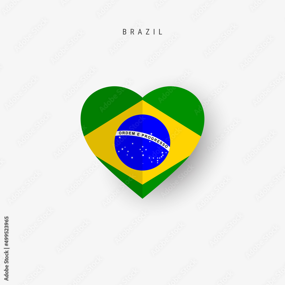 Brazil heart shaped flag. Origami paper cut Brazilian national banner. 3D vector illustration isolated on white with soft shadow.