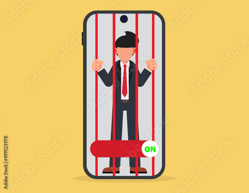 Hostage of modern technologies. concept on technology impact, addiction, telephone, technology, internet