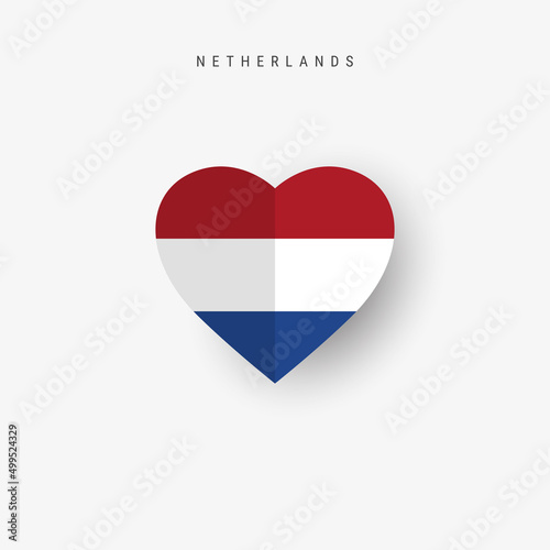 Netherlands heart shaped flag. Origami paper cut Holland national banner. 3D vector illustration isolated on white with soft shadow.