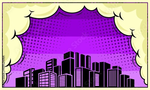 Comic background with city silhouette