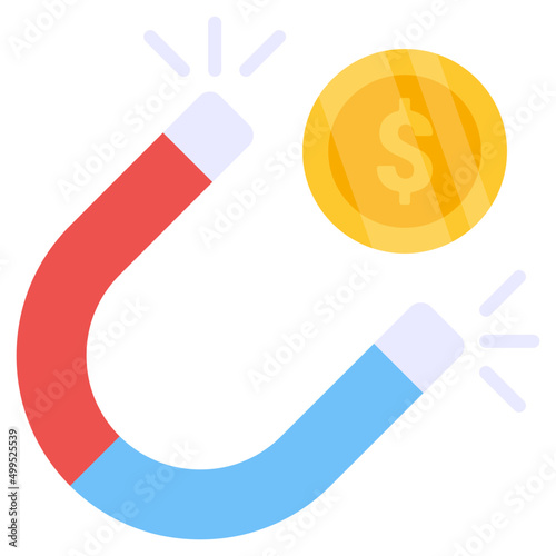 Attract money concept icon, vector design of magnet with dollar
