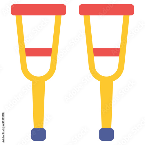 Walking stick icon, flat design of crutches