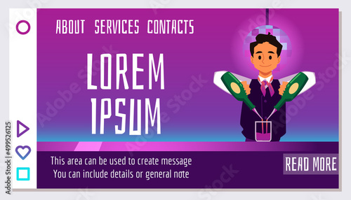 Bar or pub house web banner with bartender or barkeeper flat vector illustration.