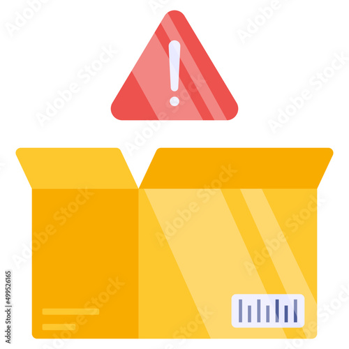 Carton with alert sign, concept of parcel error