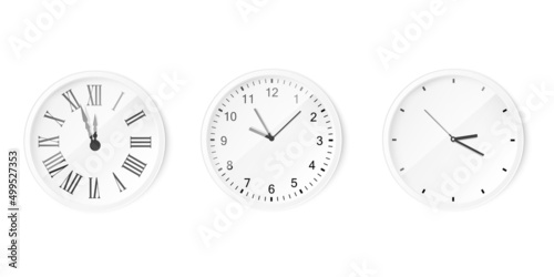 Circle clock face showing time realistic mockup vector illustration isolated.