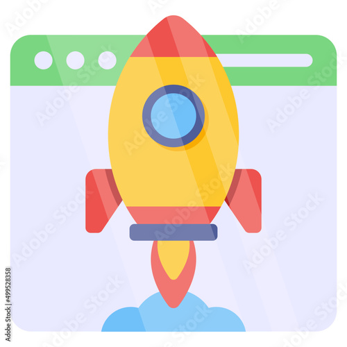 Rocket on web page showing concept of launch website