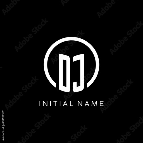 Initial letter DJ uppercase combined with circle outline, Modern minimal monogram logo style