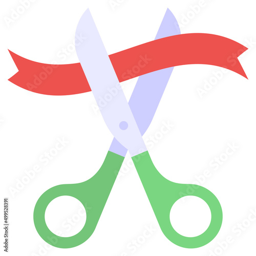 Scissors cutting ribbon denoting concept of inauguration