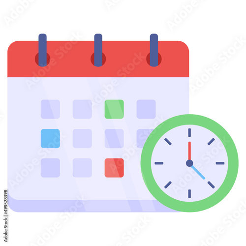 Clock with calendar, icon of timetable