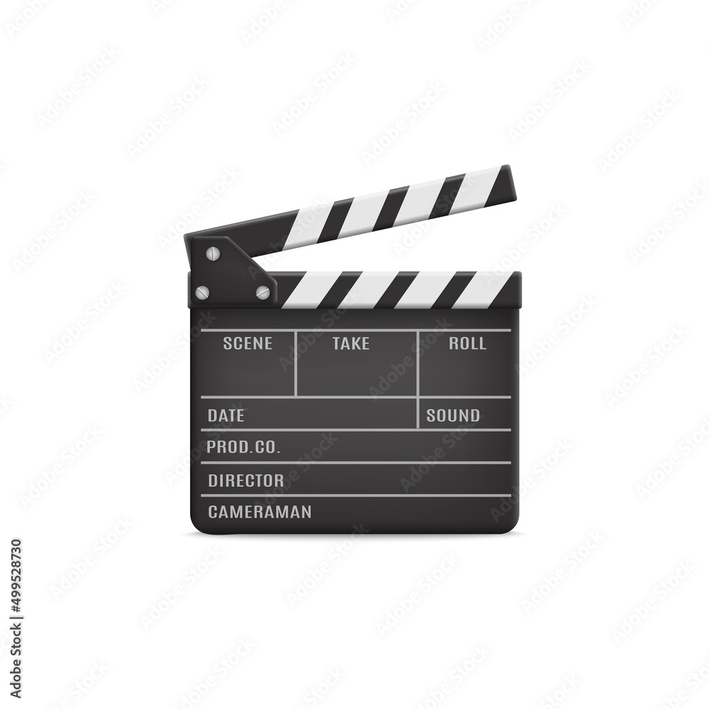 Movie clapperboard mockup with black boards, vector illustration isolated.