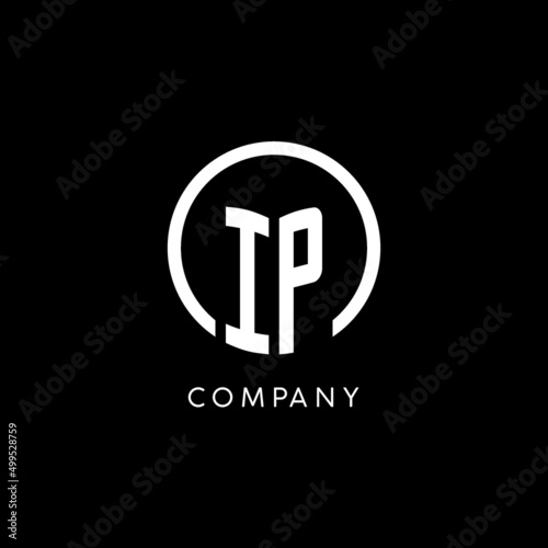 Initial letter IP uppercase combined with circle outline, Modern minimal monogram logo style photo