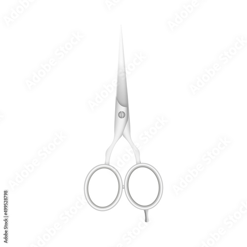 Realistic closed silver metal hair scissor, vector illustration