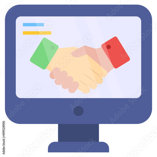 Handshake inside monitor, concept of online deal