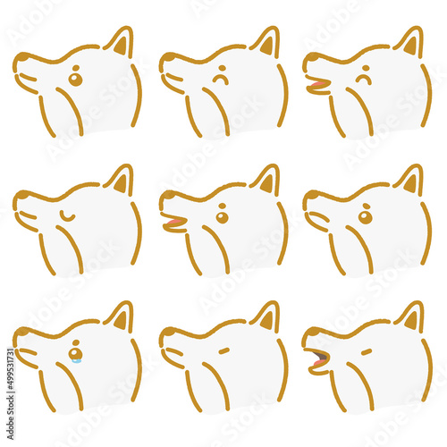 柴犬の横顔表情セット　イエロー
