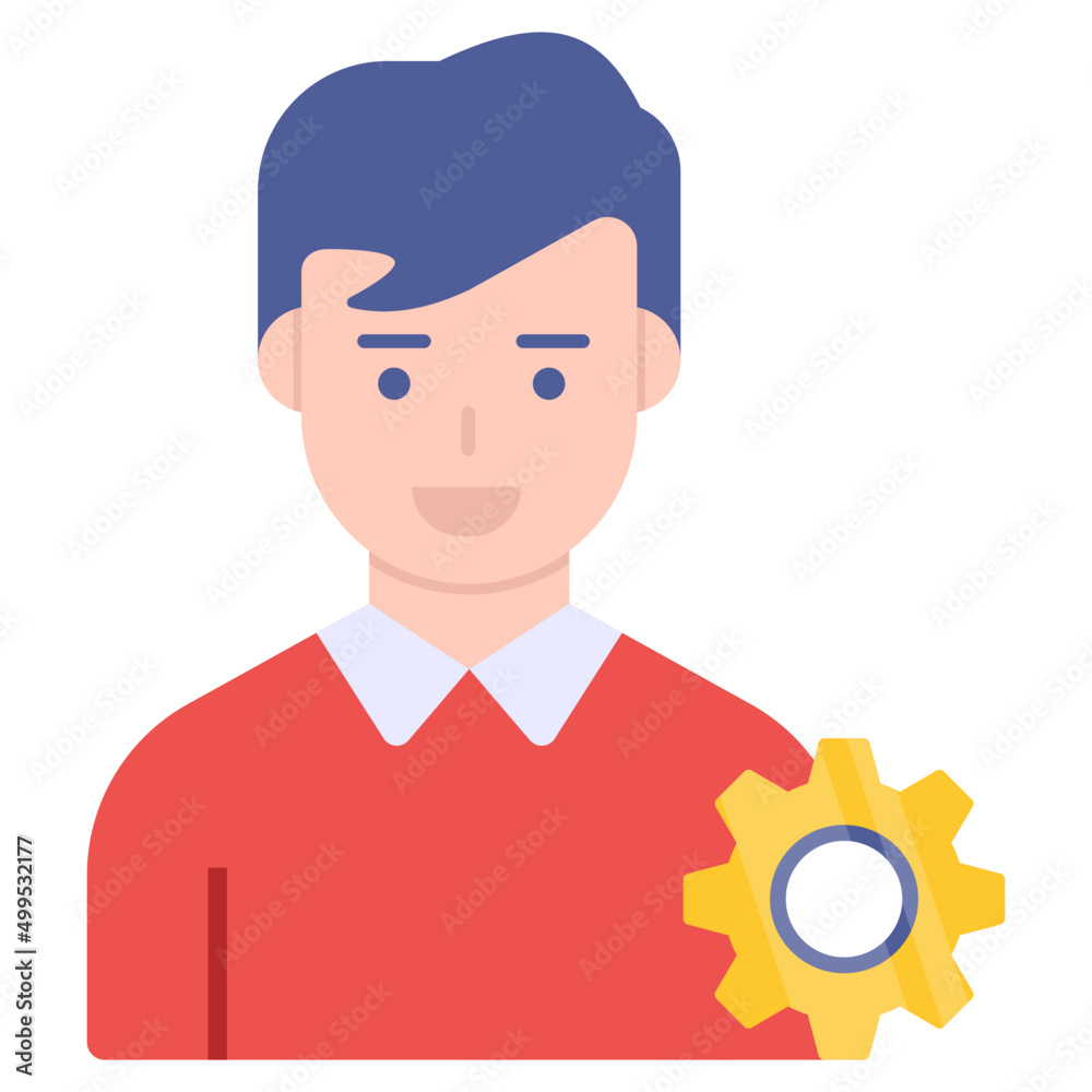 Avatar with gear, flat design icon of manager Avatar with gear, flat design icon of manager