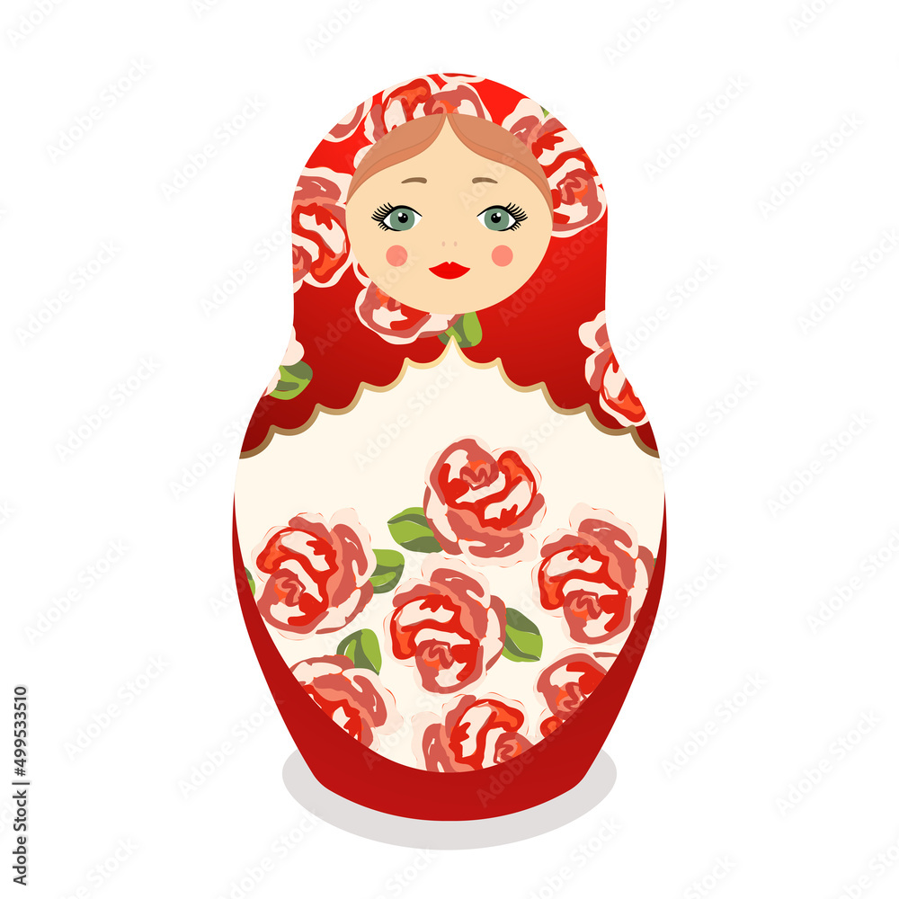 Russian Matryoshka. Traditional Russian folklore dolls with big eyes and lips. Babushka doll with hohloma, traditional painted floral pattern. Hand drawn vector illustration Russian Matryoshka. Traditional Russian folklore dolls with big eyes and lips. Babushka doll with hohloma, traditional painted floral pattern. Hand drawn vector illustration