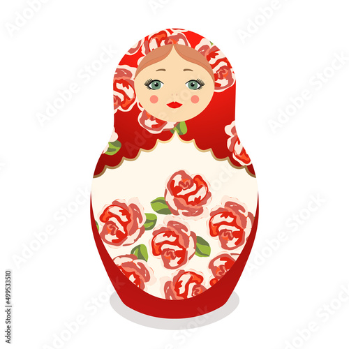 Russian Matryoshka. Traditional Russian folklore dolls with big eyes and lips. Babushka doll with hohloma, traditional painted floral pattern. Hand drawn vector illustration