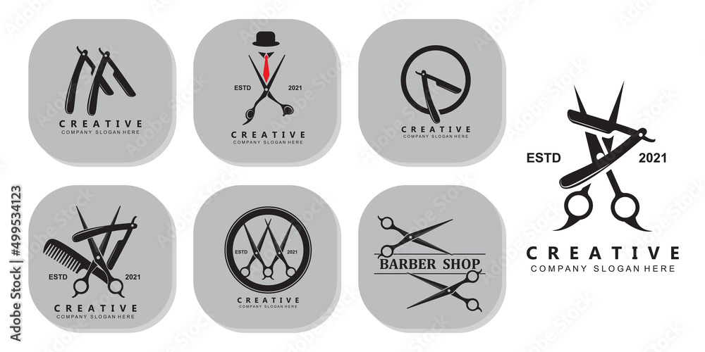 Fototapeta premium Barber tool scissors logo icon background symbol