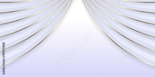 Abstract white shape background with shining gold lines luxury design