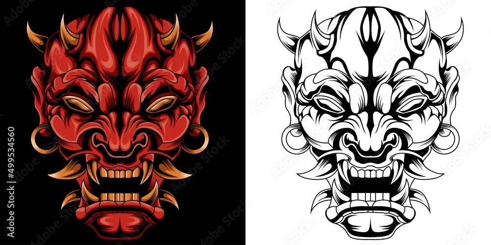 Red Hannya Mask Vector Illustration