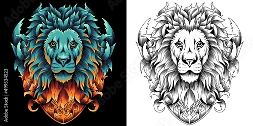 lion head with ornament vector