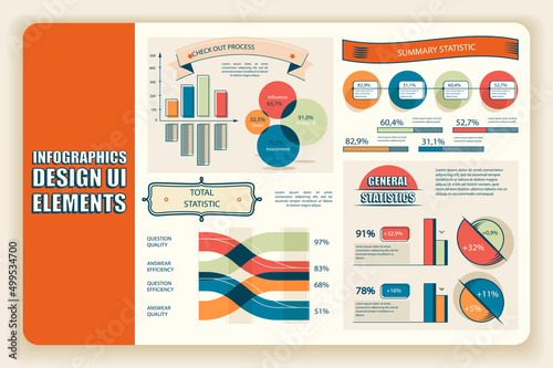 Bundle vintage infographic elements data visualization vector design template. Can be used for steps, business processes, workflow, diagram, flowchart, timeline, KPI dashboard, info graphics.