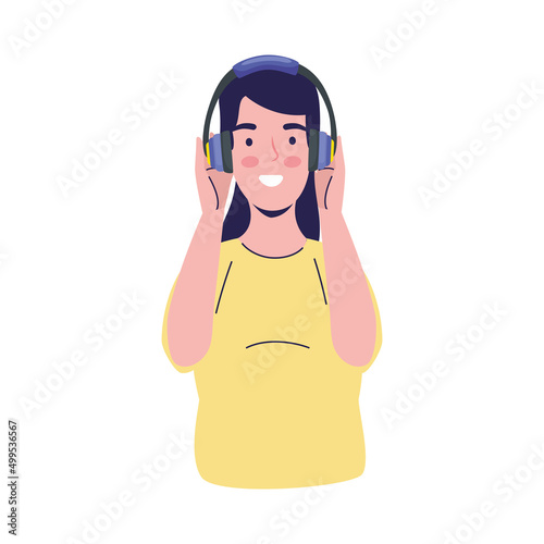 woman using headset