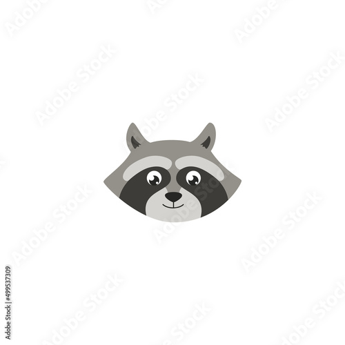 Raccoon muzzle, animal head in flat vector illustration isolated on white